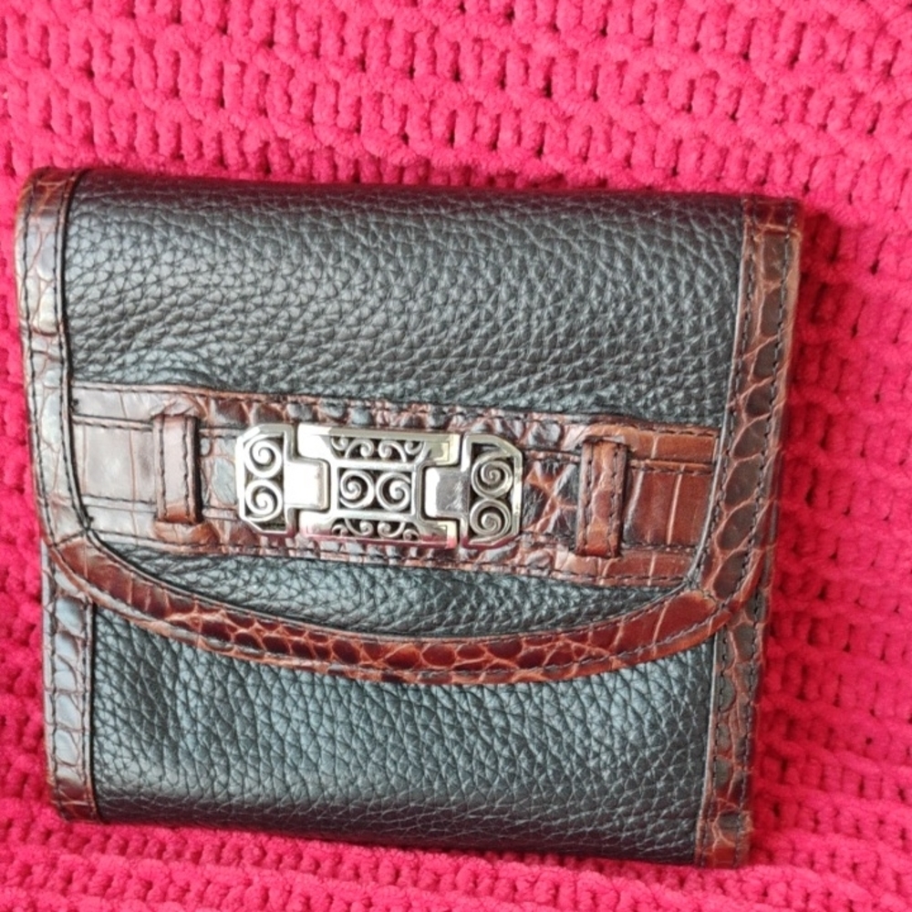 Brighton Stanford Black Leather With Brown Crocodile Style Trim